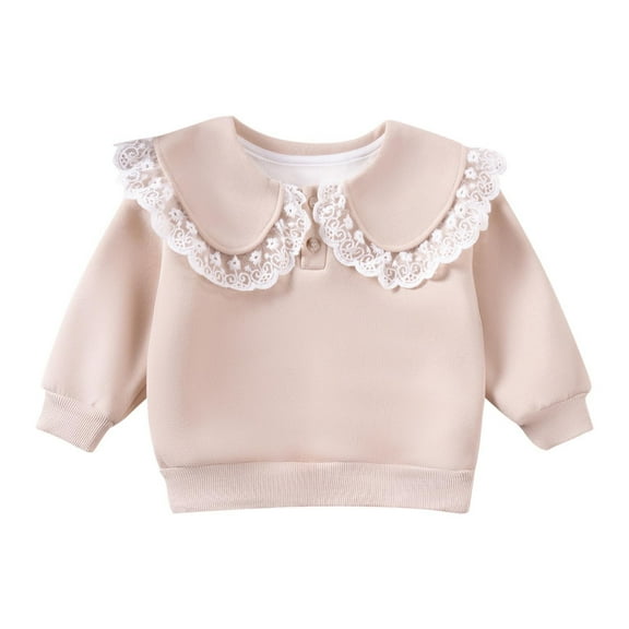 fatyb Toddler Baby Girls Sweatshirts with Lace Collar Long Sleeve Pullover Girls Cotton Tops for Kids