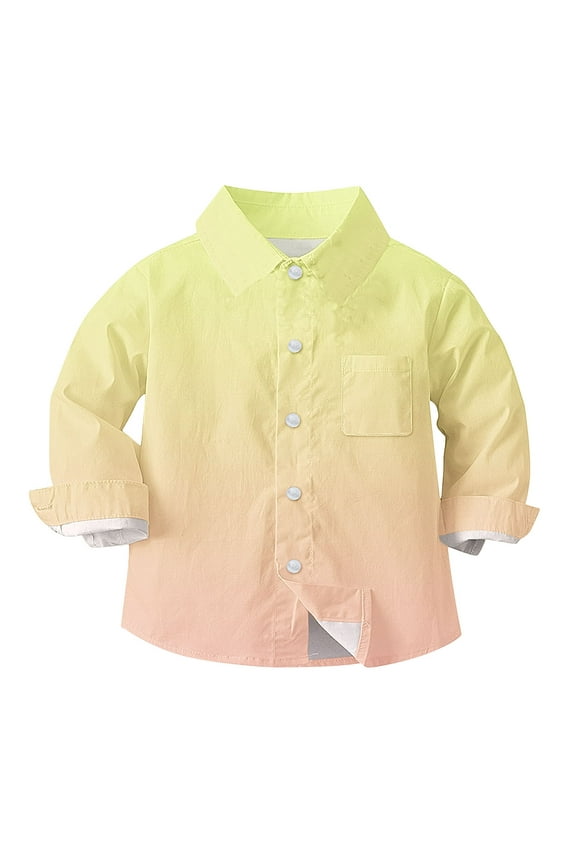 Toddler Boys Girls Button down Shirts Gradient Color Collar Shirts Kids Long Sleeve Uniform Shirts