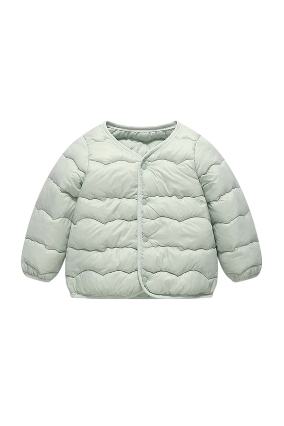 Toddler Boys Girls Lightweight Quilted Jacket V Neck Button down Long Sleeve Thick Padded Outerwear