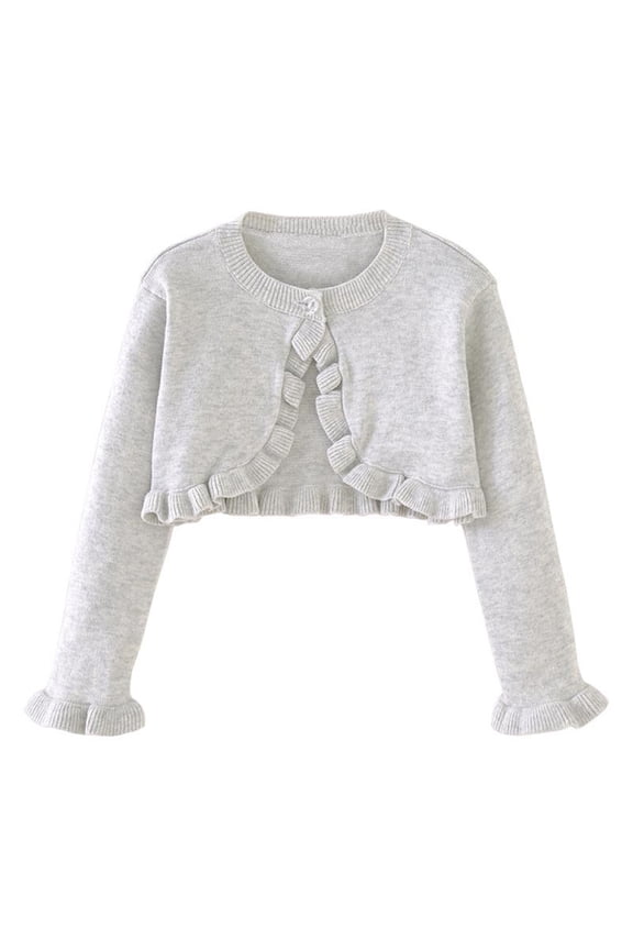 Toddler Girls Cardigan Sweater Long Sleeve Cropped Cover up Ruffle Girls Button Closure Jacket