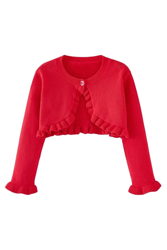 Toddler Girls Cardigan Sweater Long Sleeve Cropped Cover up Ruffle Girls Button Closure Jacket