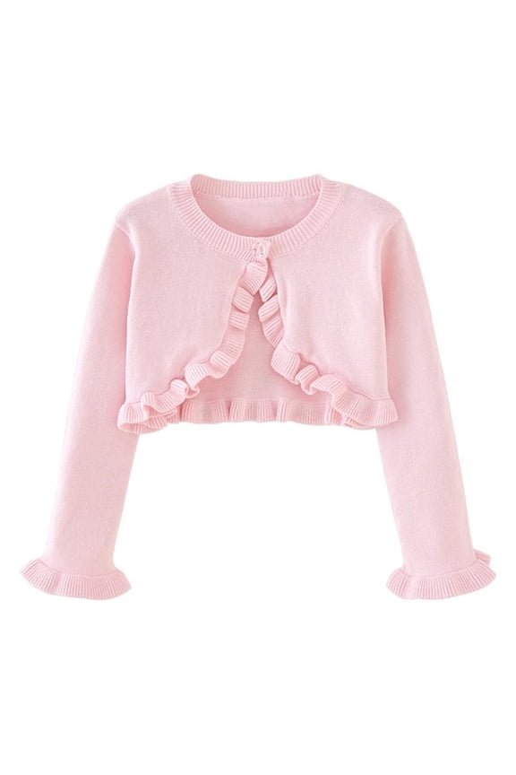 Toddler Girls Cardigan Sweater Long Sleeve Cropped Cover up Ruffle Girls Button Closure Jacket