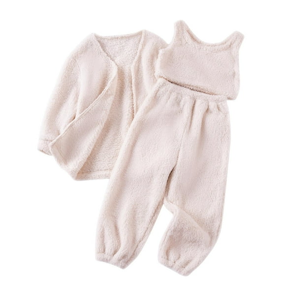 fatyb Toddler Girls Fuzzy 3 Piece Outfits Crop Tank Tops Jogger Pants with Cardigan Kids Clothing Sets
