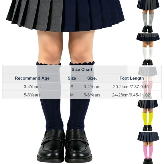 fatyb Toddler Knee High Ruffle Socks Girls School Uniform Dress Socks Solid Color Lightweight Stockings