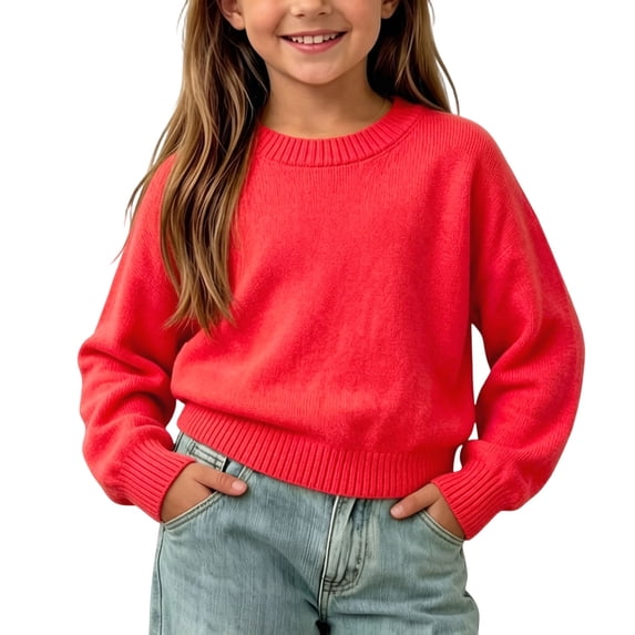 fatyb Toddler Sweater Long Sleeve Crewneck Pullover for Boys Girls Solid Color Kids Casual Knit Sweatshirt