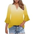 thumbnail image 1 of fatyb Tops for Women 3/4 Length Bell Sleeve V Neck Blouses Gradient Color Loose Womens Dressy Tshirts, 1 of 6