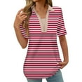 thumbnail image 1 of fatyb Tshirts for Women V Neck Striped Tunic Shirts with Collar Casual Womens Short Sleeve Loose Blouses, 1 of 5