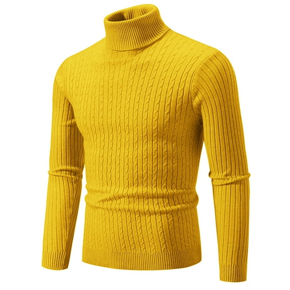 fatyb Turtleneck Sweater for Men Long Sleeve Stretch Knitted Pullover Comfortable Mens Textured Sweaters