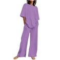 thumbnail image 1 of fatyb Two Piece Lounge Sets for Women Plus Size Short Sleeve and Elastic Waist Wide Leg Pants Tracksuits, 1 of 5
