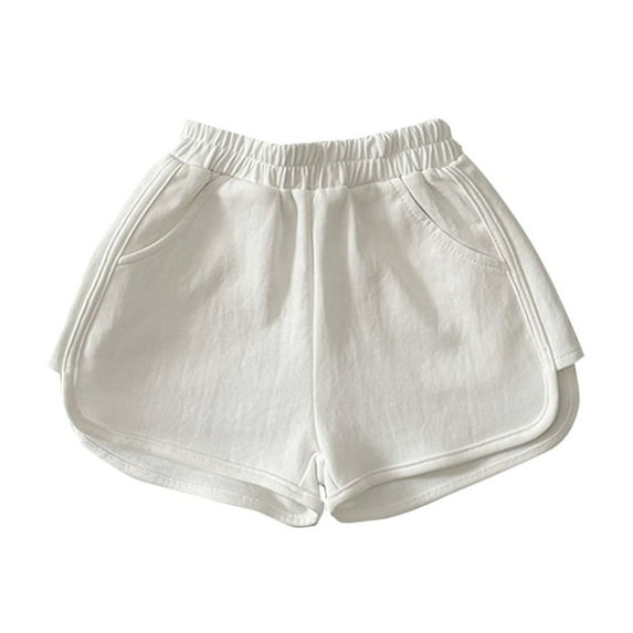 fatyb Unisex Kids Cotton Shorts with Pockets Elastic Waist Solid Color Shorts Casual Comfortable Shorts