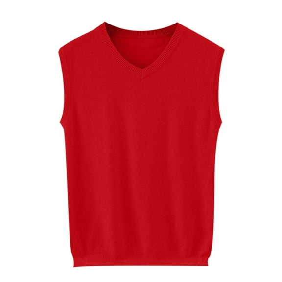 fatyb V Neck Sweater Vest for Men Stretch Solid Color Slim Sweater Tops Mens Sleeveless Knitted Pullover