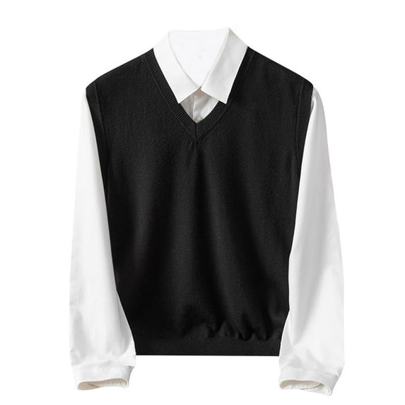 fatyb V Neck Sweater Vest for Men Stretch Solid Color Slim Sweater Tops Mens Sleeveless Knitted Pullover