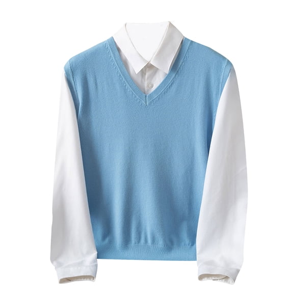 fatyb V Neck Sweater Vest for Men Stretch Solid Color Slim Sweater Tops Mens Sleeveless Knitted Pullover