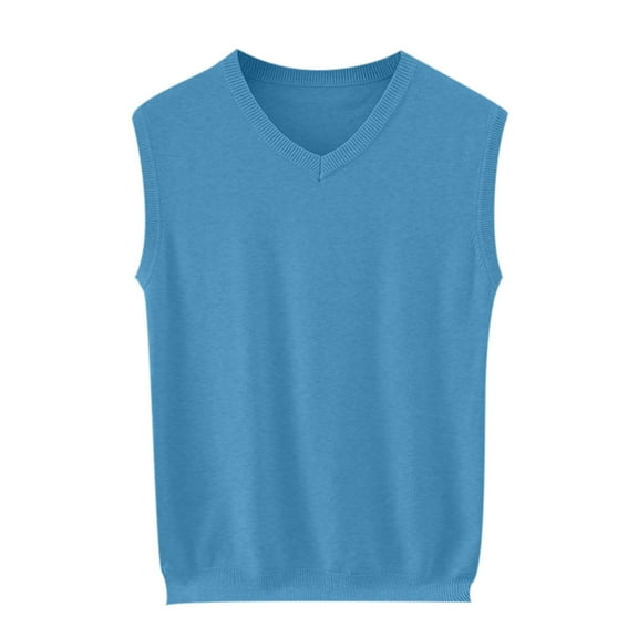 fatyb V Neck Sweater Vest for Men Stretch Solid Color Slim Sweater Tops Mens Sleeveless Knitted Pullover