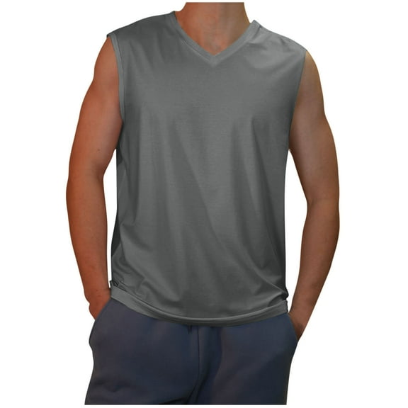 fatyb V Neck Tank Tops for Men Comfy Sleeveless Shirts for Men Casual Solid Color Loose Muscle Tee Tops