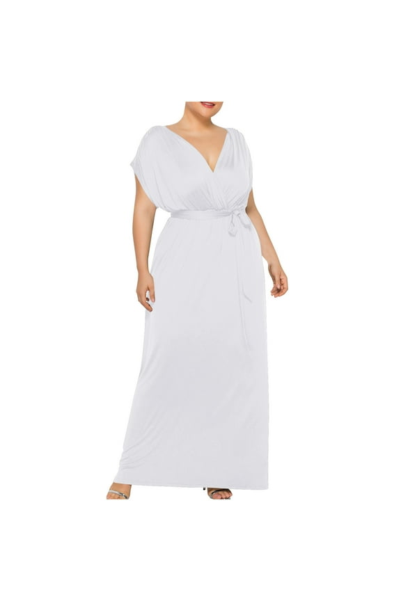 Wedding Party Maxi Dresses for Women Plus Size Dress V Neck Short Sleeve Evening Party Guest Dresses