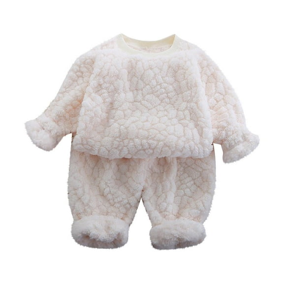 fatyb Winter Flannel Kids Clothes Loungewear Fuzzy Pullover Tops Warm Pants Two Piece Outfits 3-16 Years