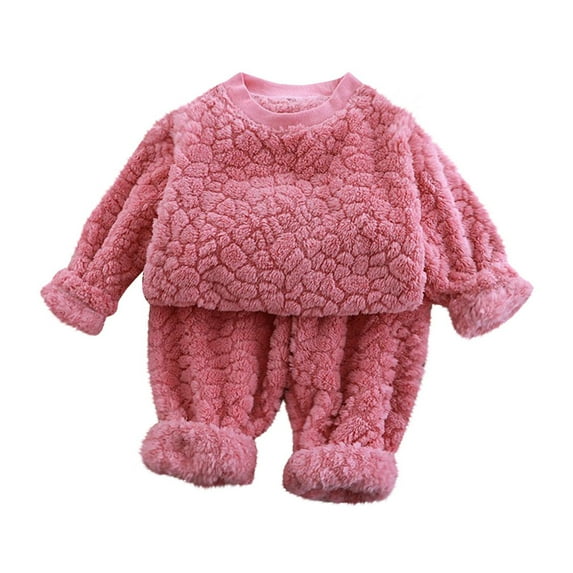 fatyb Winter Flannel Kids Clothes Loungewear Fuzzy Pullover Tops Warm Pants Two Piece Outfits 3-16 Years