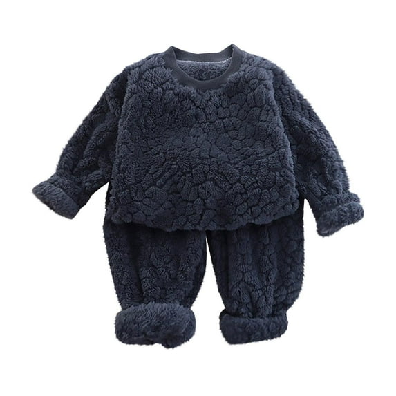 fatyb Winter Flannel Kids Clothes Loungewear Fuzzy Pullover Tops Warm Pants Two Piece Outfits 3-16 Years