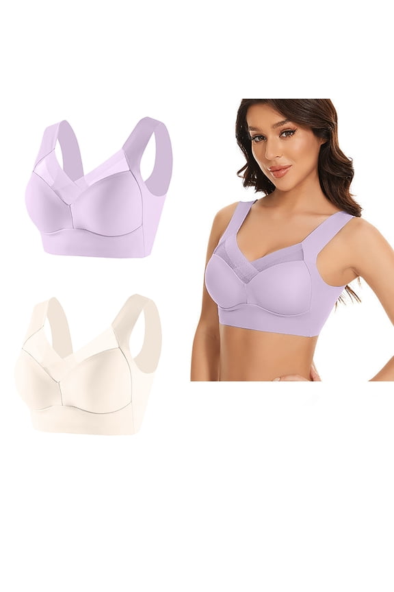 Wireless Bras for Women Mesh V Seamless Bras No Underwire Full Coverage Womens Everyday Bras 2 Pack