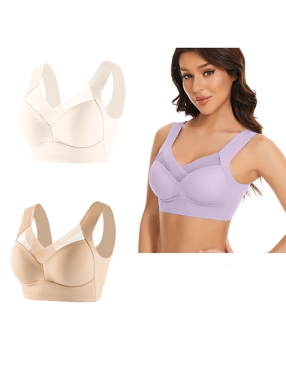 Wireless Bras for Women Mesh V Seamless Bras No Underwire Full Coverage Womens Everyday Bras 2 Pack