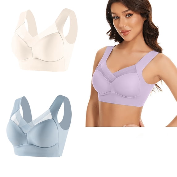 fatyb Wireless Bras for Women Mesh V Seamless Bras No Underwire Full Coverage Womens Everyday Bras 2 Pack