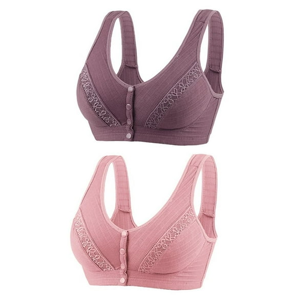 fatyb Wireless Front Closure Bras for Women 2 Pack Full Coverage Everyday Bras Push up Comfort Bralettes