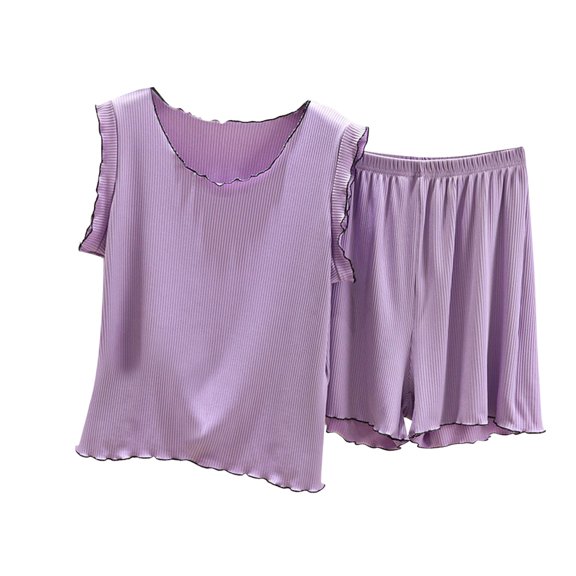fatyb Women's 2 Piece Pajamas Causal Sleeveless Tank Tops Lounge Shorts Ladies Summer Soft Sleepwear