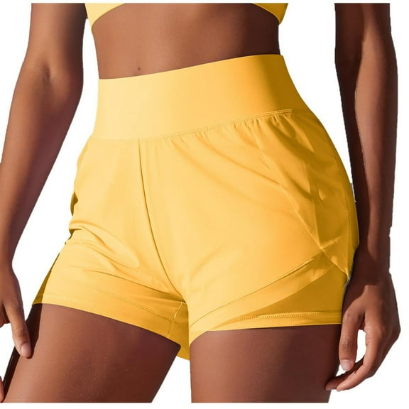 fatyb Women's 2 in 1 Running Shorts Quick Dry Athletic Shorts High Waist Jogging Shorts Activewear