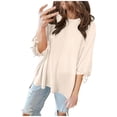 thumbnail image 1 of fatyb Women's 2025 Tops Drawstring 3/4 Length Sleeve Shirts Crewneck Comfy Casual Loose Blouses Tees, 1 of 7