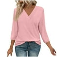 thumbnail image 1 of fatyb Women's 3/4 Length Sleeve Shirts V Neck Casual Tunic Tops Solid Color Loose Blouses for Ladies, 1 of 7