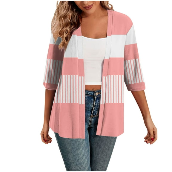 fatyb Women's 3/4 Sleeve Cardigan Lightweight Open Front Cardigans for Women Casual Loose Soft Cover Up