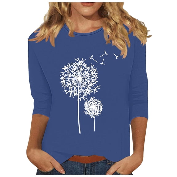 fatyb Women's 3/4 Sleeve Shirts Casual Crew Neck Printed Tops Loose Spring Summer Blouses for Women