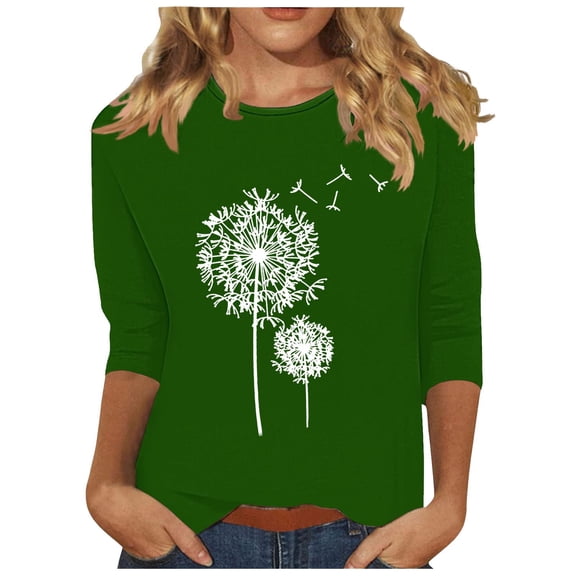 fatyb Women's 3/4 Sleeve Shirts Casual Crew Neck Printed Tops Loose Spring Summer Blouses for Women