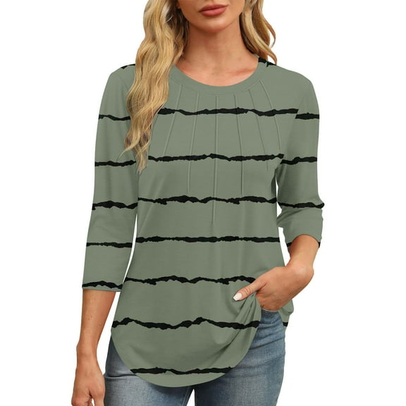 fatyb Women's 3/4 Sleeve Tops Printed Crew Neck Tunic Loose Blouses Casual Summer Shirts for Women