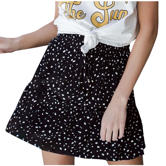 fatyb Women's Beach Mini Skirts Summer Ruffled Flowy A-Line Short Skirt for Ladies Cute Casual Skirts