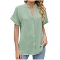 thumbnail image 1 of fatyb Women's Button down Shirts Roll up Short Sleeve Casual Shirts V Neck Lightweight Loose Blouses, 1 of 7