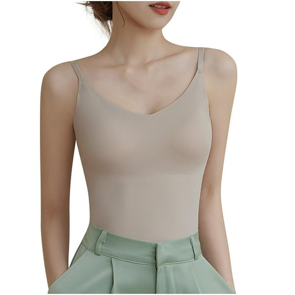 fatyb Women's Camisole with Built in Bra Comfy Padded Undershirts Adjustable Spaghetti Strap Tan Tops