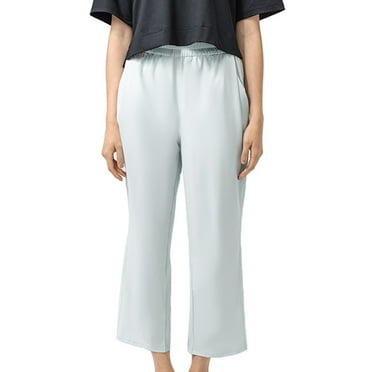 fatyb Women's Casual Capri Pants with Pockets Elastic Waist Wide Leg Cropped Trousers Loose Dress Pants