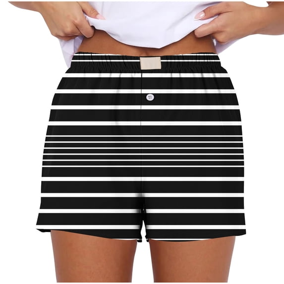 fatyb Women's Casual Stripe Shorts Elastic Waist Wide Leg Shorts Loose Vacation Beach Shorts for Women