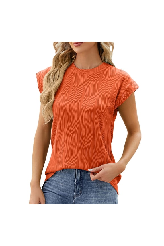 Women's Casual Tops Summer Crew Neck Textured T Shirts Casual Short Sleeve Loose Womens Tee Blouses