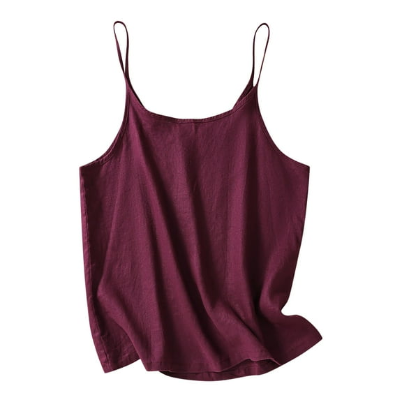 fatyb Women's Cotton Linen Camisole Spaghetti Strap Casual Tank Tops Solid Color Sleeveless Basic Shirts