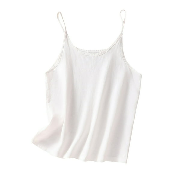 fatyb Women's Cotton Linen Camisole Spaghetti Strap Casual Tank Tops Solid Color Sleeveless Basic Shirts