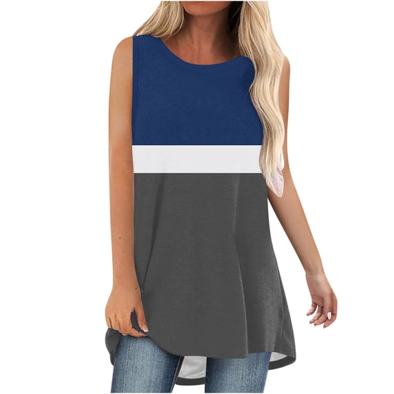 fatyb Women's Crewneck Tank Tops Color Block Flowy Tunic Shirts Sleeveless Casual Blouses Tee for Women
