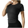 thumbnail image 1 of fatyb Women's Crop T-Shirts Short Sleeve Ruched Basic Tees Casual Crewneck Summer Slim Going out Tops, 1 of 5