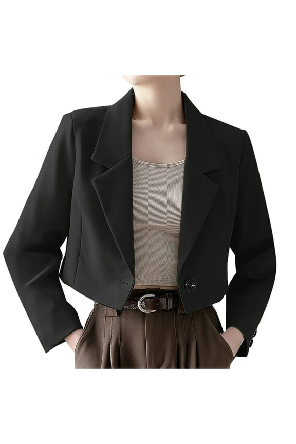 Women's Cropped Blazer Jackets Lightweight Long Sleeve Casual Business Suit Open Front Spring Fall