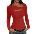 thumbnail image 1 of fatyb Women's Cutout Tops Casual Long Sleeve Slim Ribbed Knit Tees Womens Fashion Going out T Shirts, 1 of 7