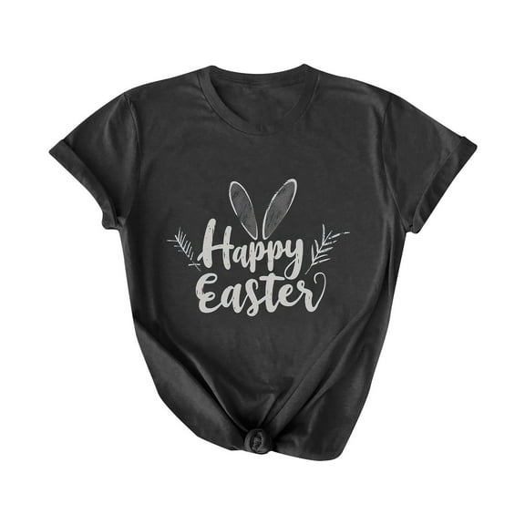 fatyb Women's Easter T-Shirts Short Sleeve Graphic Tees Shirts Print Crew Neck Womens Dressy Tshirts