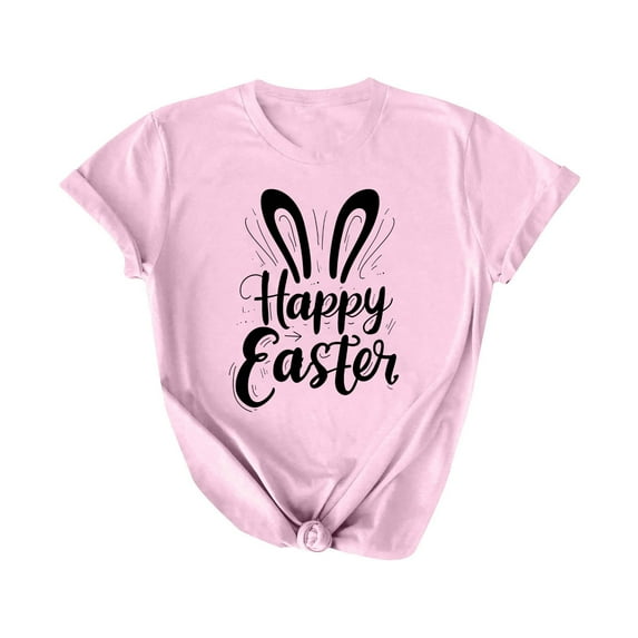 fatyb Women's Easter T-Shirts Short Sleeve Graphic Tees Shirts Print Crew Neck Womens Dressy Tshirts