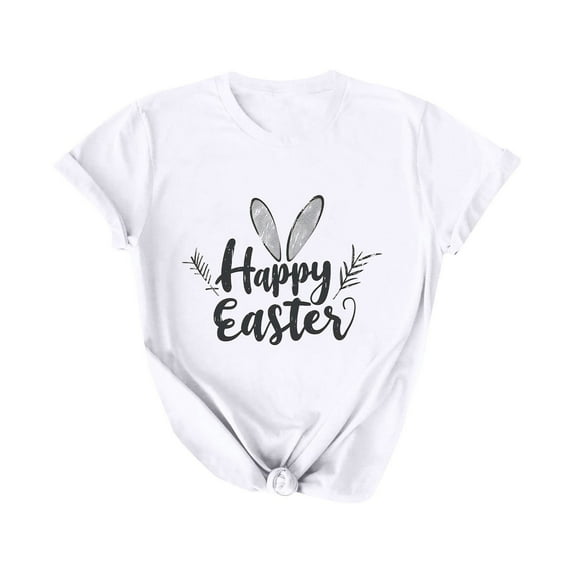 fatyb Women's Easter T-Shirts Short Sleeve Graphic Tees Shirts Print Crew Neck Womens Dressy Tshirts